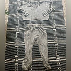 Gray V-Neck Cropped Set by La La Land Creative Co. Full set included